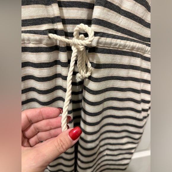 GAP Size L Cotton Knit Ivory Gray Striped Nautical Dress Rope Bow Belt R $69 - Picture 4 of 11